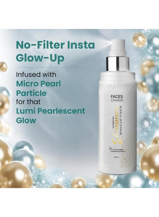 فايسز كندا بخاخ تثبيت المكياج Ultime Pro Shimmer من FACESCANADA، سعة 100 مل | بخاخ تثبيت مكياج يدوم طويلاً | يحافظ على ثبات المكياج | يمنح لمسة نهائية لامعة وجذابة | يرطب البشرة ويهدئها وينعشها | خالٍ من الكحول (عبوة واحدة) - Image 2